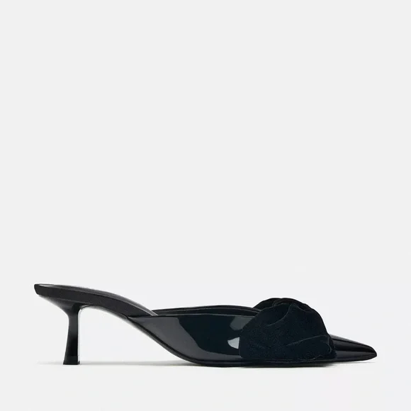 Zara Black Kitten Heel Sandals with Knotted Detail - Picture 1 of 4